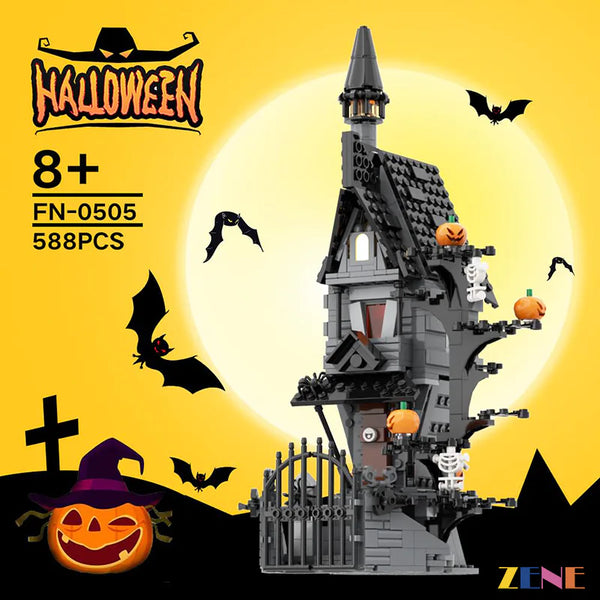 MOC Halloween Gift Jack and Sally Haunted House Block Building Set