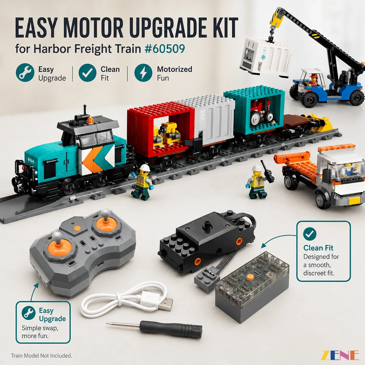 zene bricks ZENE Bricks Power Functions for LEGO Harbor Freight Train #60509 Motor Upgrade Kit