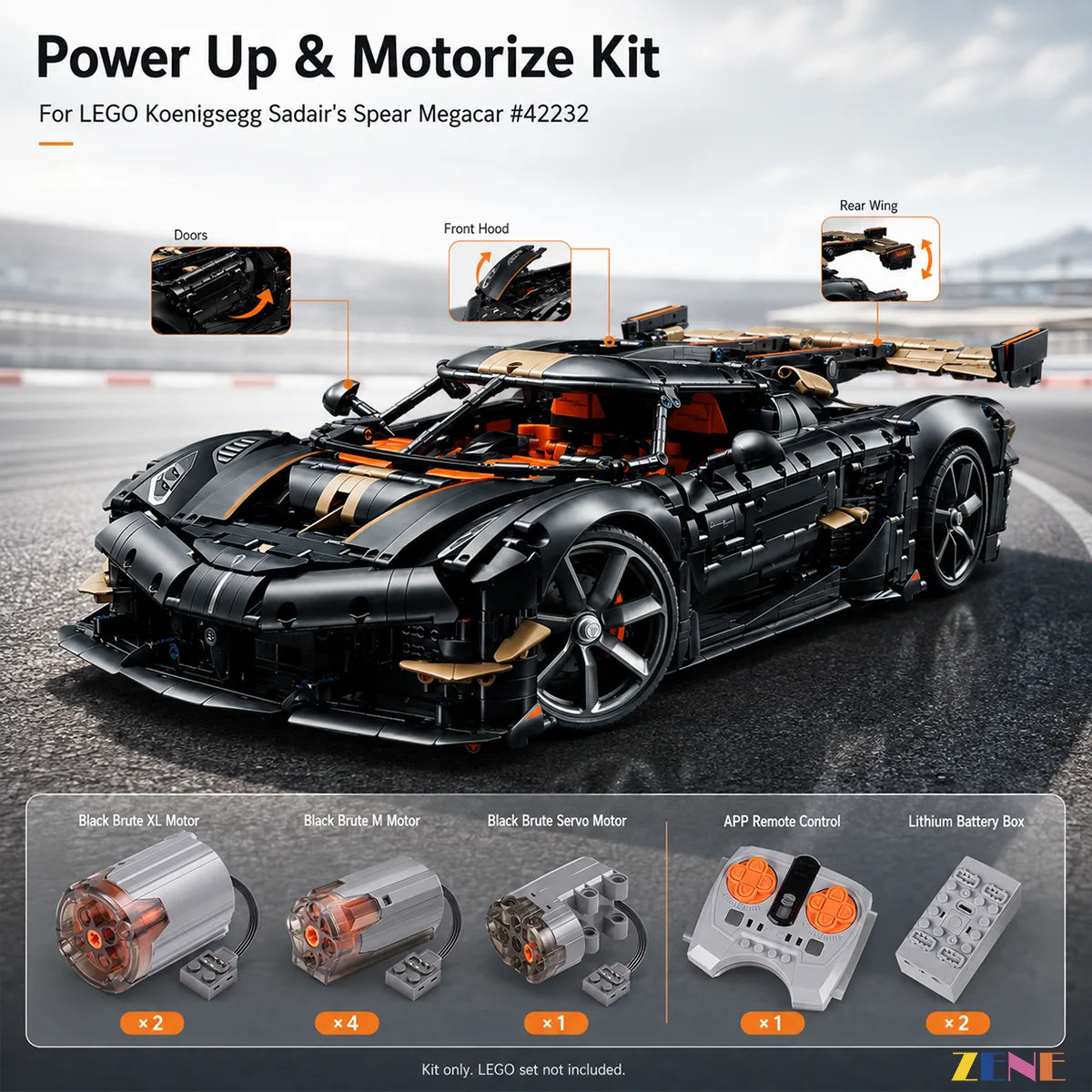 Power Functions Kit for Koenigsegg Sadair's Spear Megacar #42232 Motorize Up