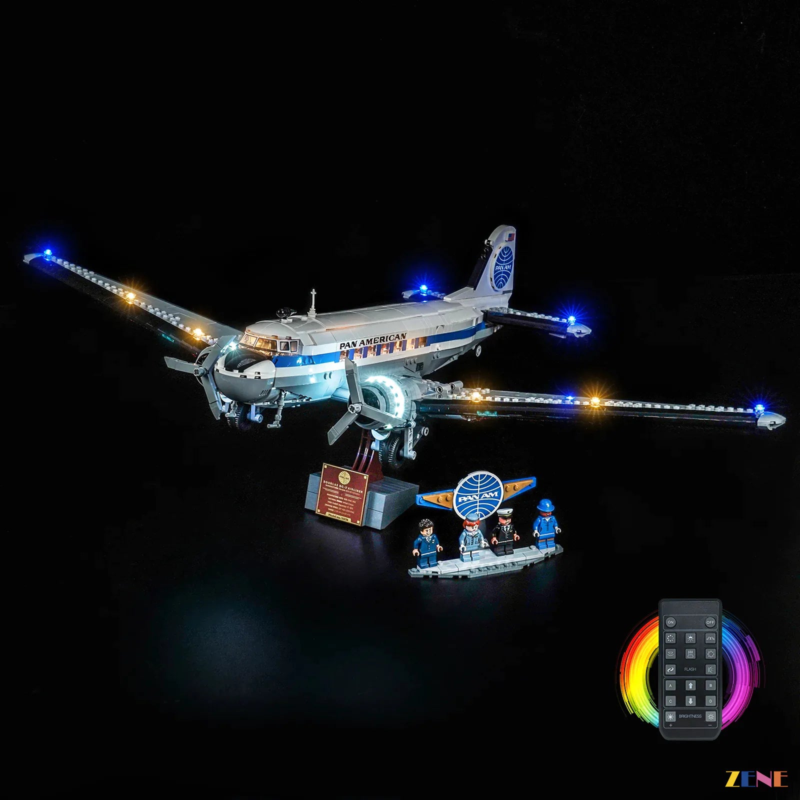 blue wingtip navigation lights display - ZENE Bricks Light Kit for LEGO® Douglas DC-3 PAN AM Airliner #11378