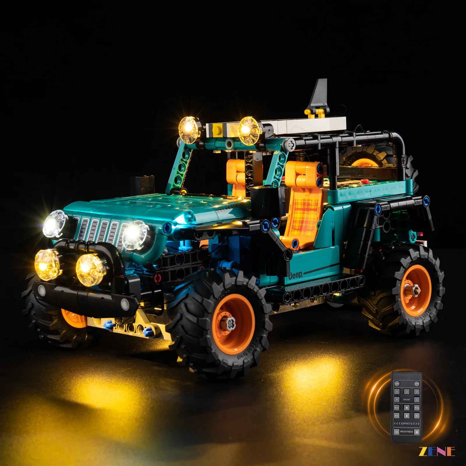 front bumper adventure LED accent - ZENE Bricks Light Kit for LEGO® Jeep Wrangler Rubicon SUV #42227