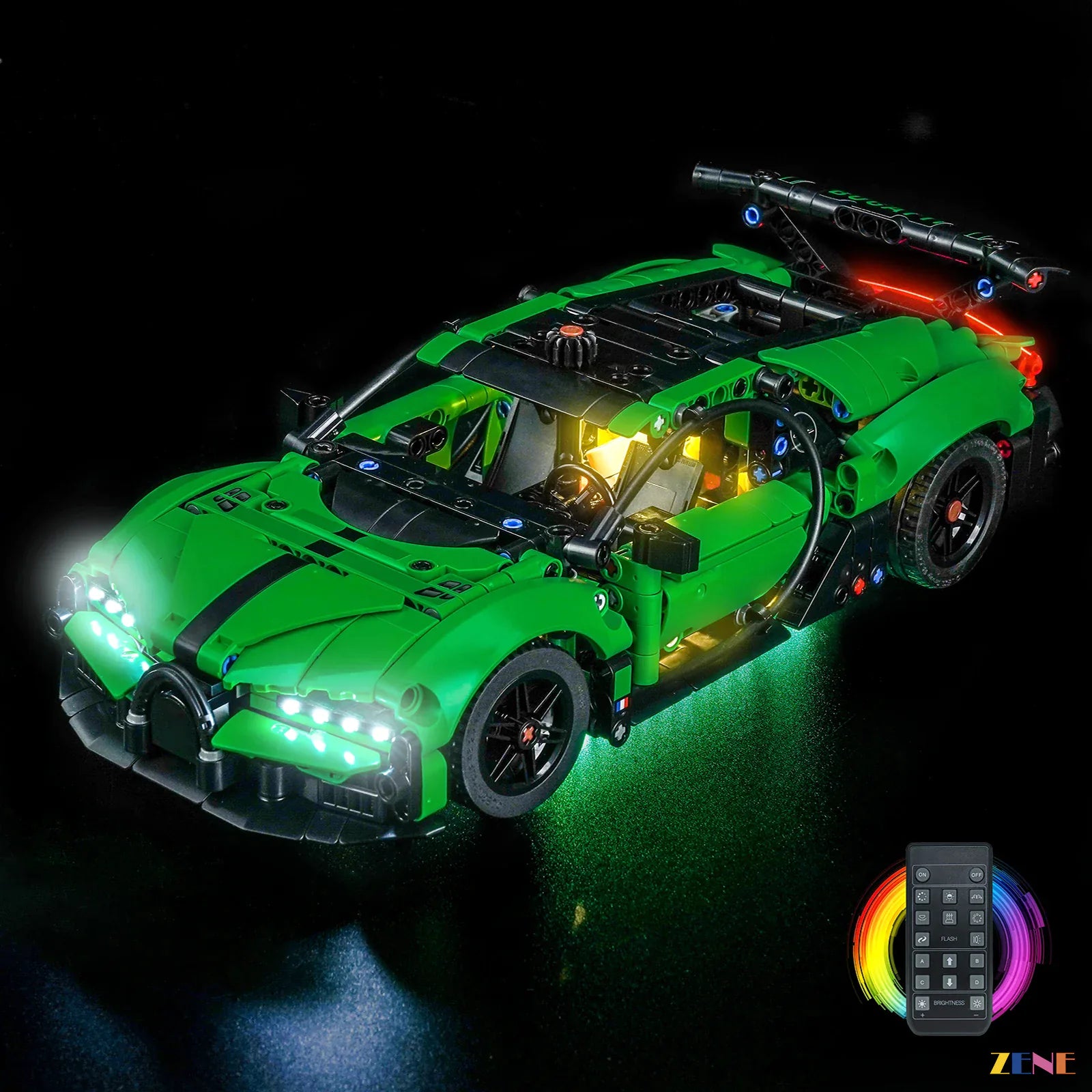 cool white front lighting effect - ZENE Bricks Light Kit for LEGO® Green Bugatti Chiron Pur Sport Hypercar #42241