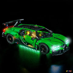 warm amber cabin dashboard illumination - ZENE Bricks Light Kit for LEGO® Green Bugatti Chiron Pur Sport Hypercar #42241