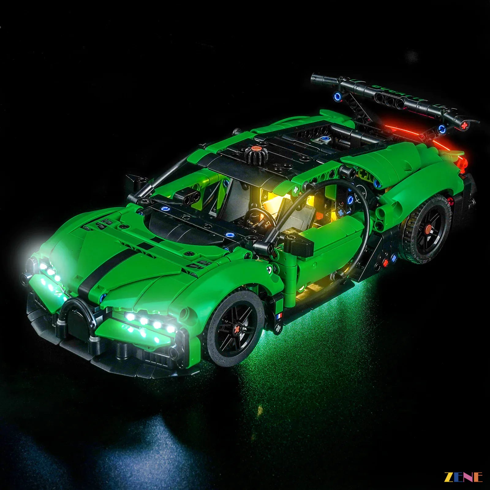 fiery rear light bar display - ZENE Bricks Light Kit for LEGO® Green Bugatti Chiron Pur Sport Hypercar #42241