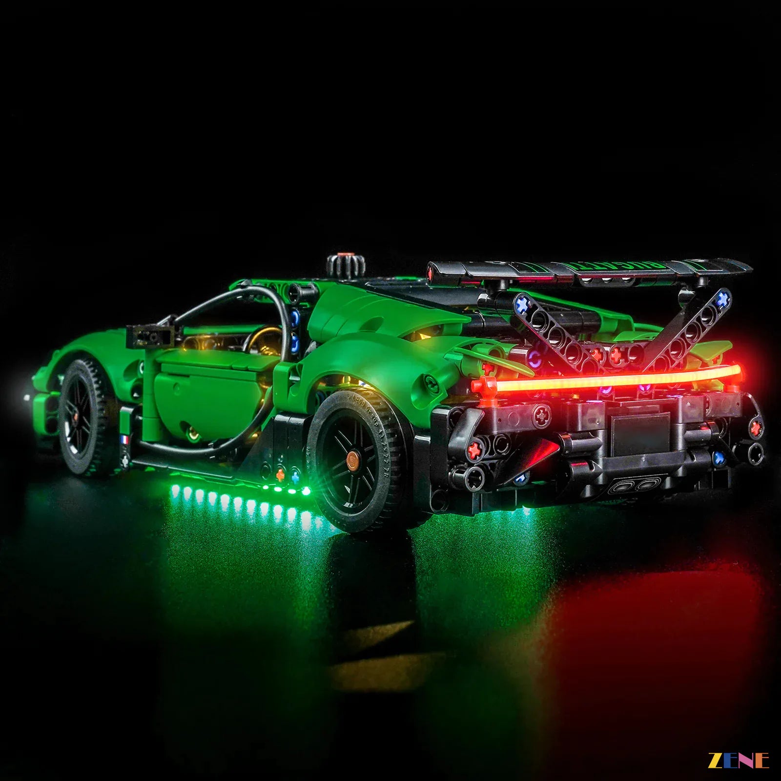 W16 engine showcase night glow - ZENE Bricks Light Kit for LEGO® Green Bugatti Chiron Pur Sport Hypercar #42241