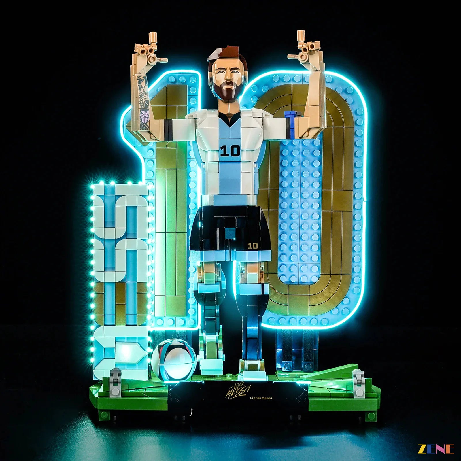blue and white jersey warm spotlight effect - ZENE Bricks Light Kit for LEGO® Lionel Messi Soccer Legend #43015