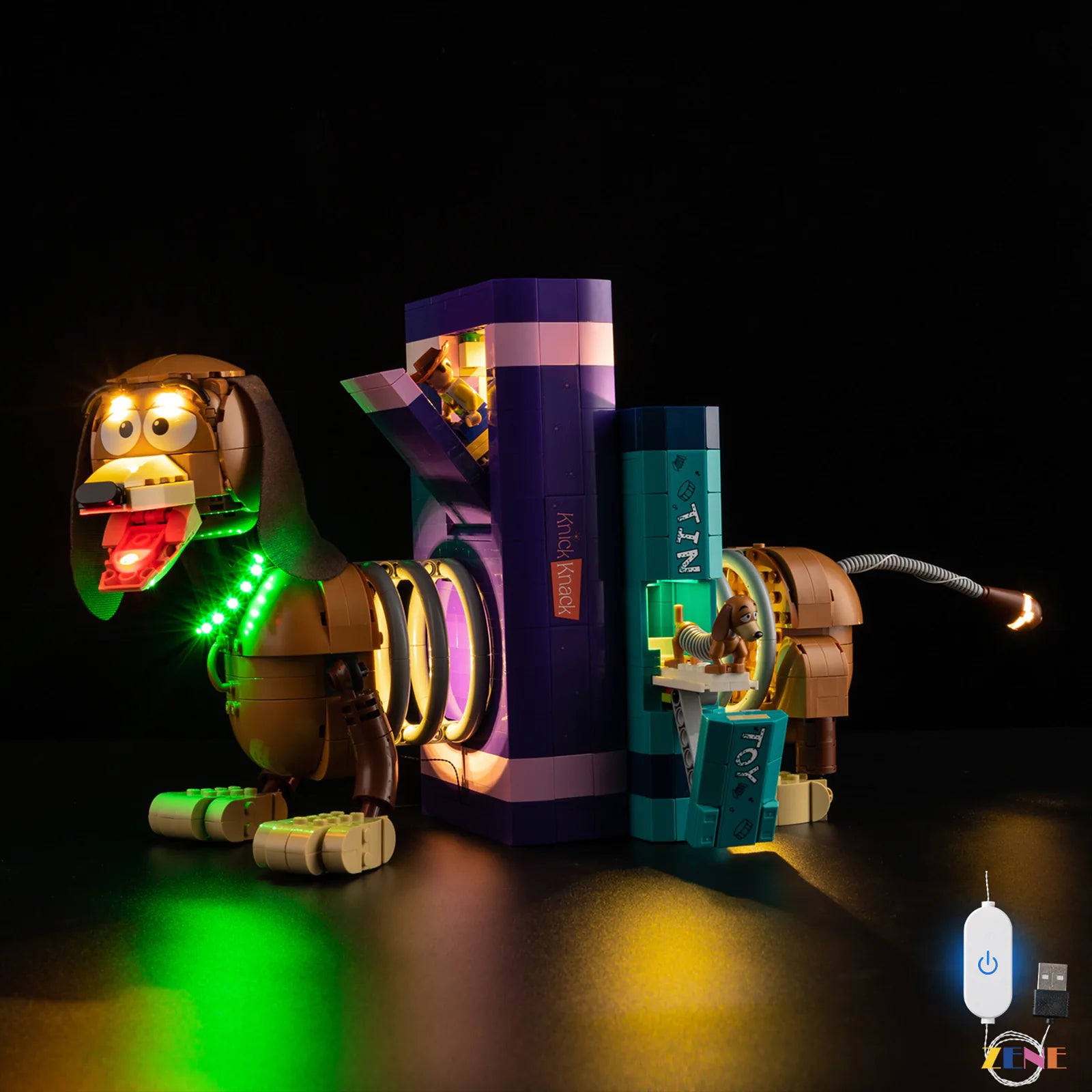 green collar LED focal accent - ZENE Bricks Light Kit for LEGO® Toy Story Slinky Dog Bookends #43301