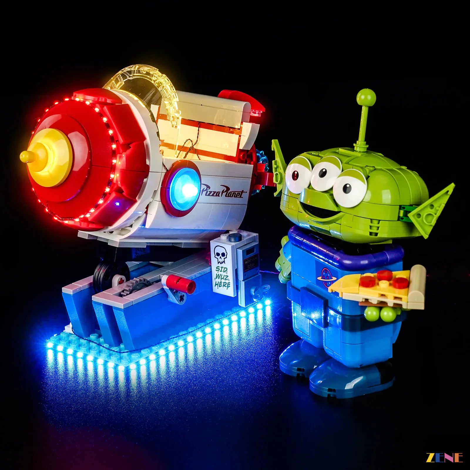 zene bricks Light Kit for Alien with Pizza Planet Rocket Ride #43307