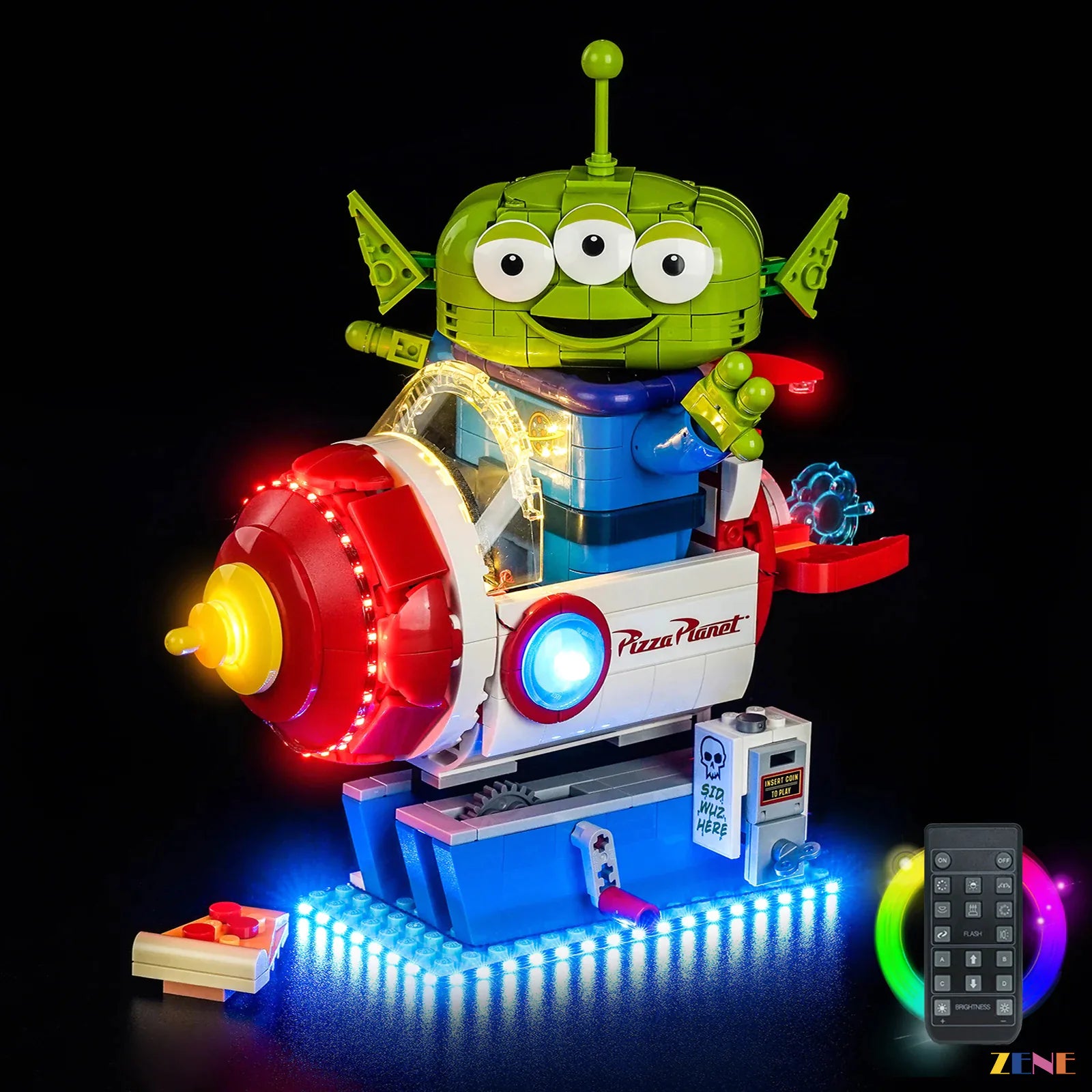 zene bricks Light Kit for Alien with Pizza Planet Rocket Ride #43307