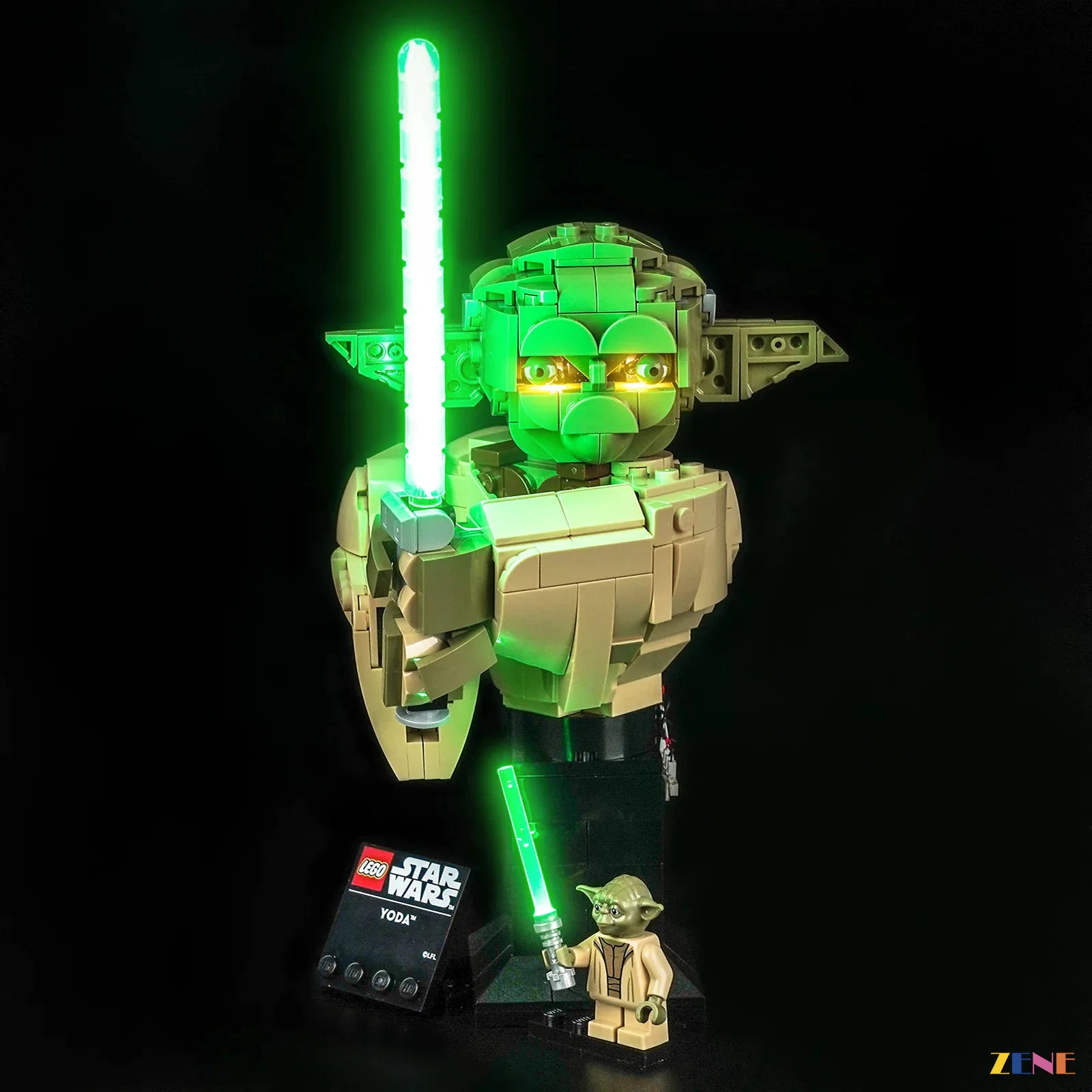 green lightsaber display illumination - ZENE Bricks Light Kit for LEGO® Yoda Bust #75438