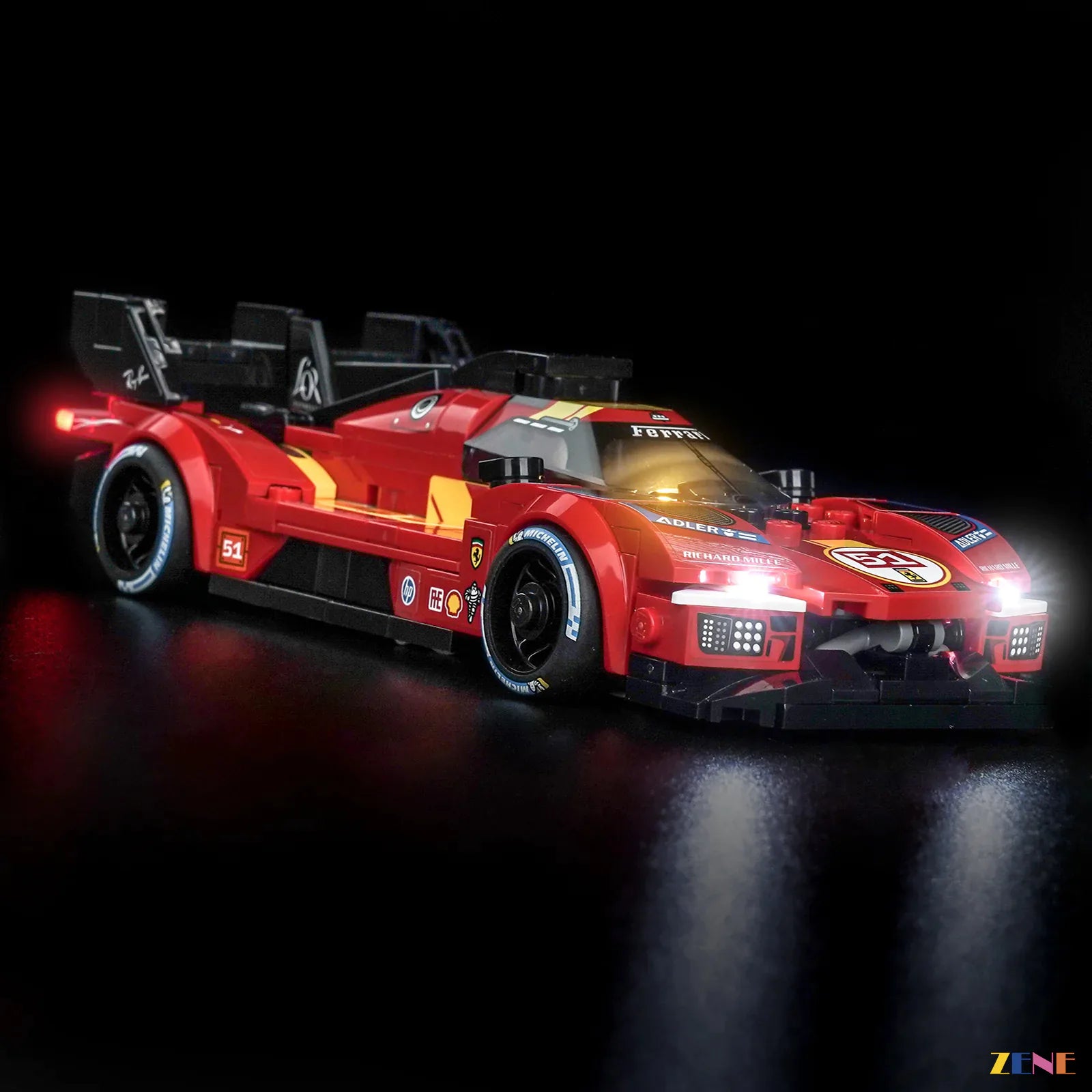 red undercarriage racing silhouette glow - ZENE Bricks Light Kit for LEGO® Ferrari 499P #77261