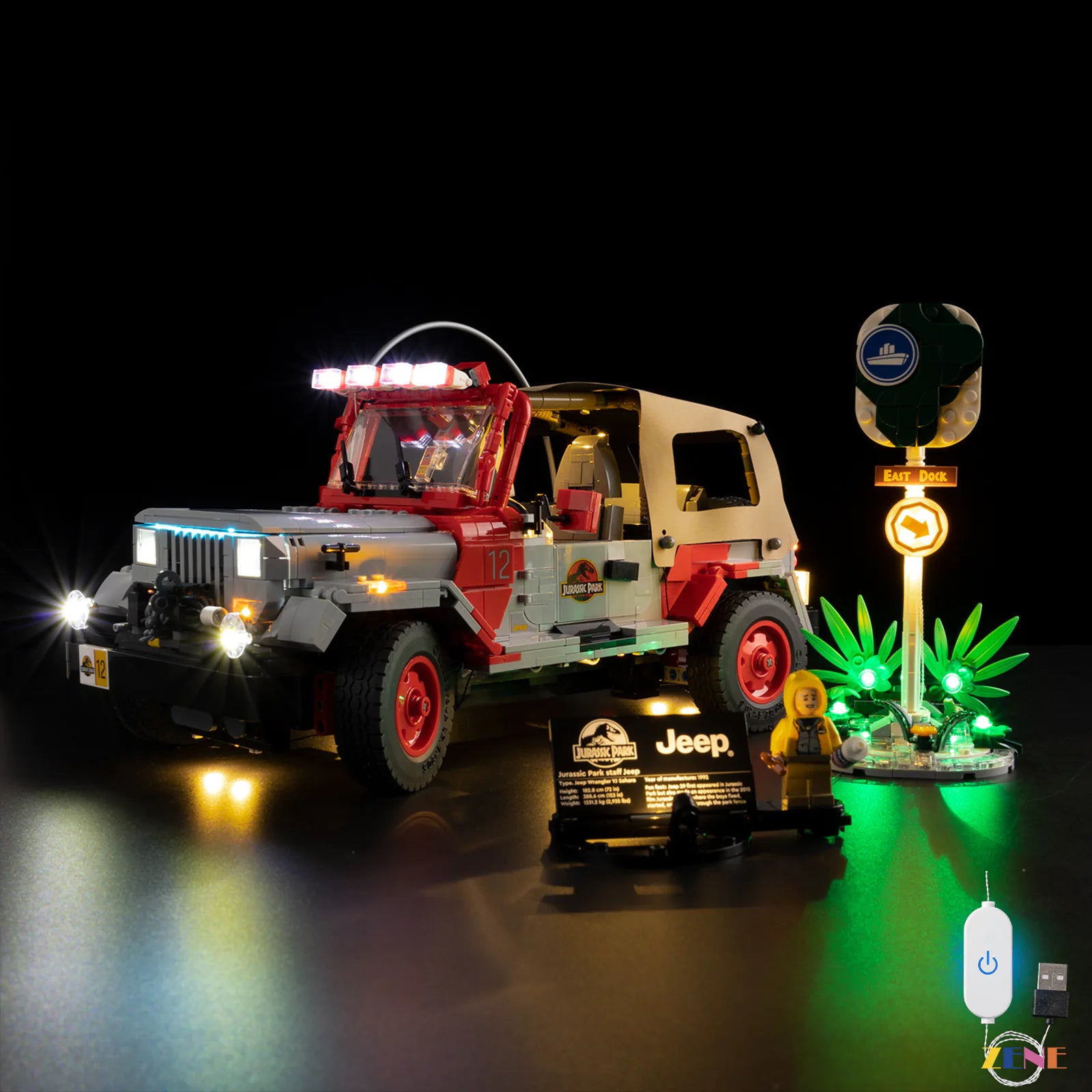 East Dock adventure shelf glow - ZENE Bricks Light Kit for LEGO® Jurassic Park Jeep Wrangler #77984