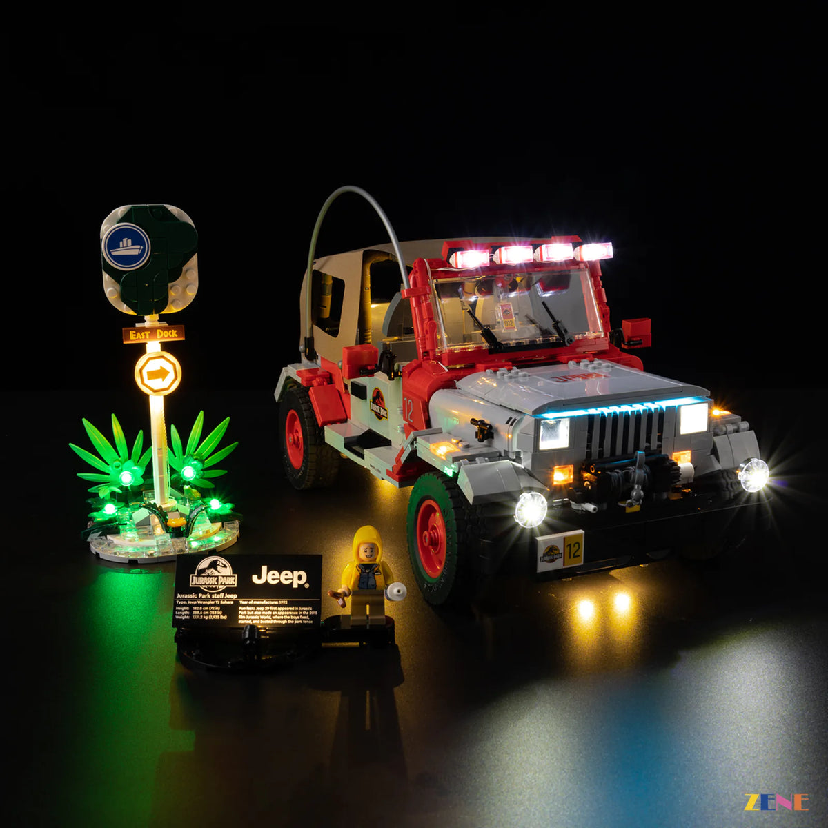 icy grille jungle night glow - ZENE Bricks Light Kit for LEGO® Jurassic Park Jeep Wrangler #77984