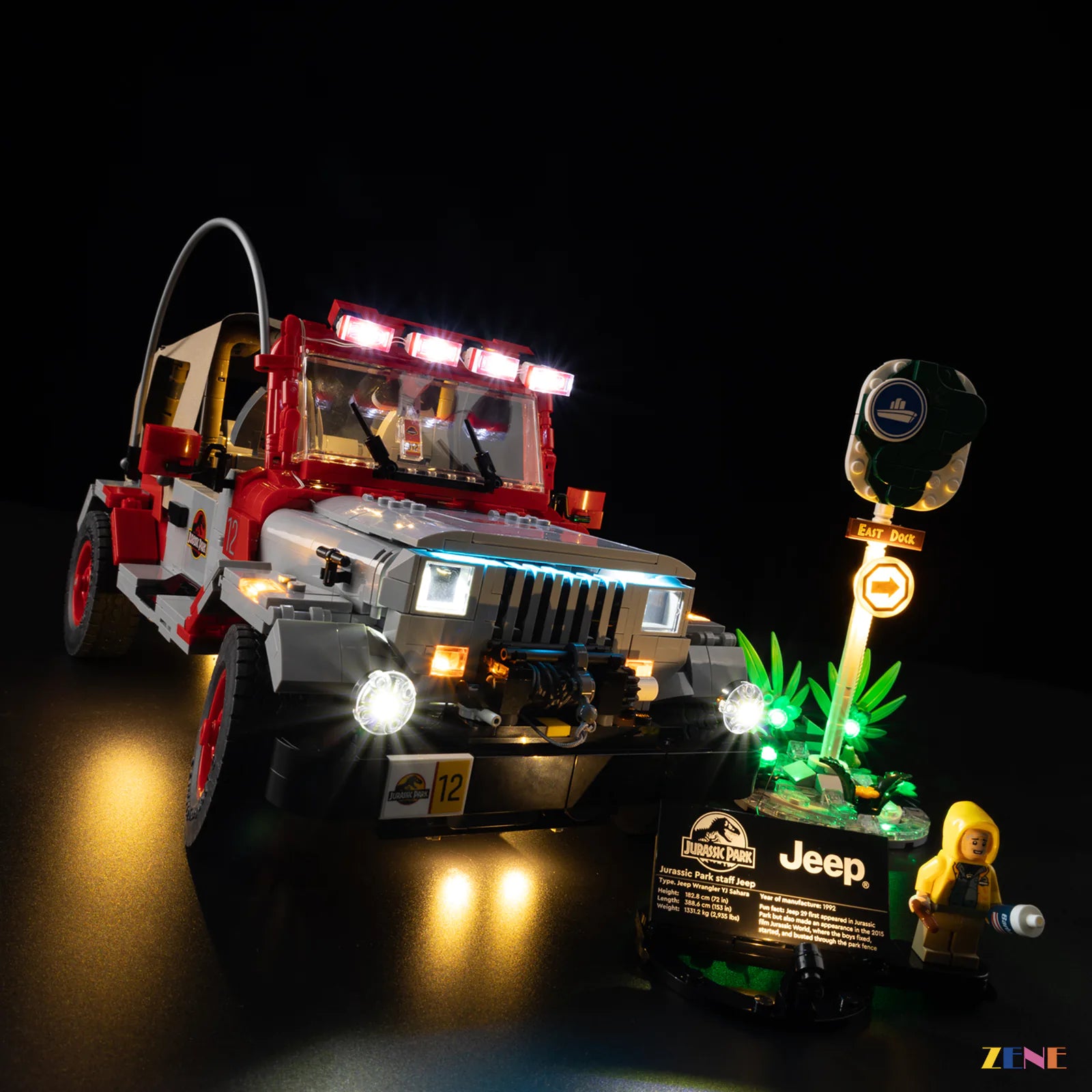 side step warm detail illumination - ZENE Bricks Light Kit for LEGO® Jurassic Park Jeep Wrangler #77984