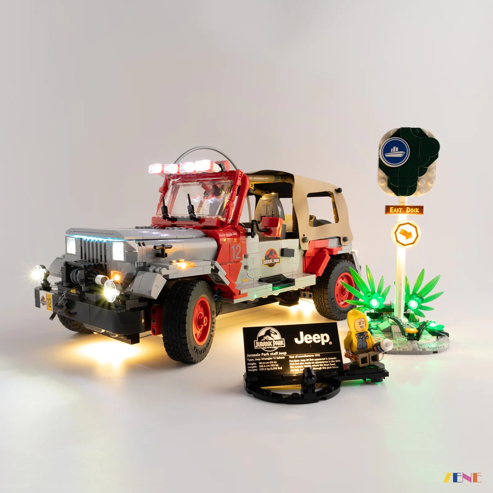 off-road auxiliary white light effect - ZENE Bricks Light Kit for LEGO® Jurassic Park Jeep Wrangler #77984