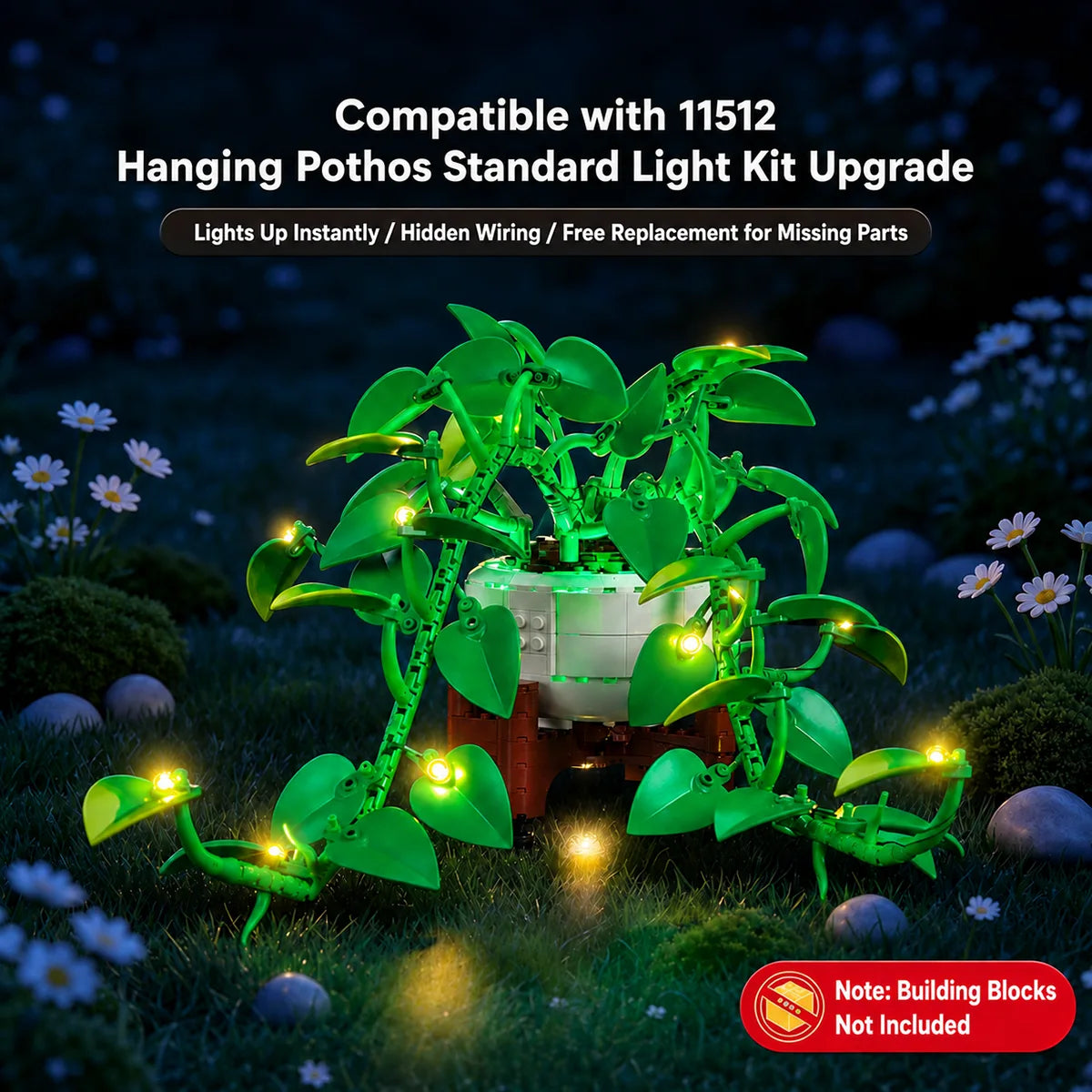 Warm Botanical Glow For Plant-Loving AFOL Home Displays - ZENE Bricks Light Kit For LEGO® Hanging Golden Pothos #11512