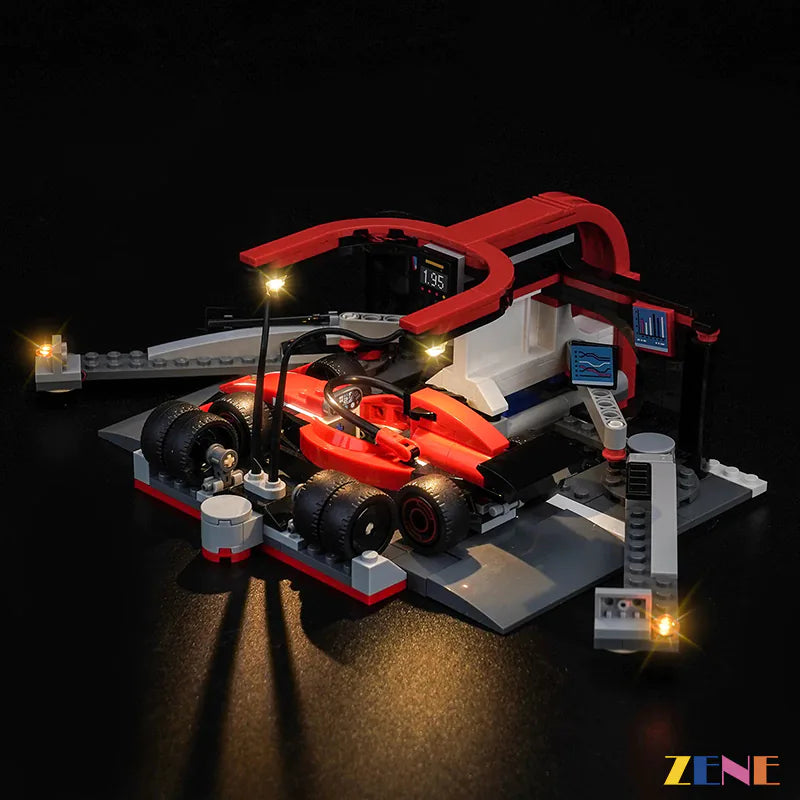 zene bricks Light Kit for LEGO F1 Pit Stop & Pit Crew with Ferrari Car #60443