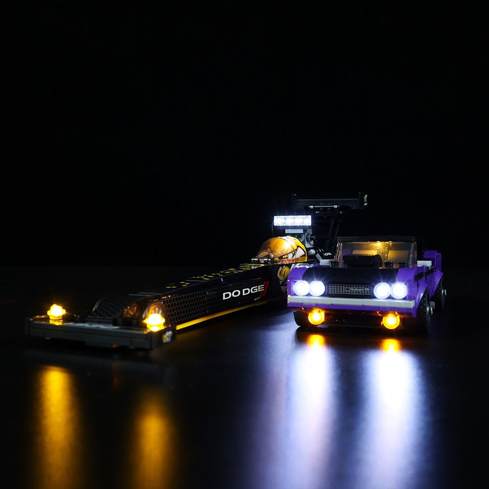 zene bricks LEGO Mopar Dodge SRT Top Fuel Dragster and 1970 Dodge Challenger T/A #76904 Light Kit