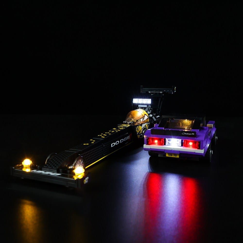 zene bricks LEGO Mopar Dodge SRT Top Fuel Dragster and 1970 Dodge Challenger T/A #76904 Light Kit