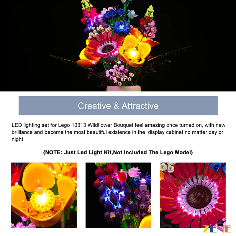 zene bricks Light Kit for LEGO Flower Wildflower Bouquet #10313
