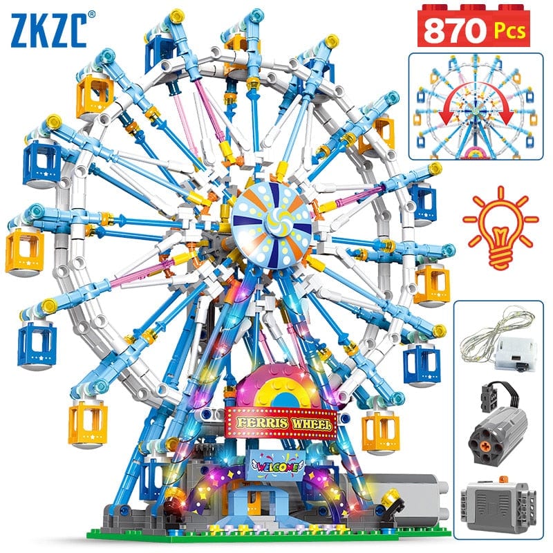 zene bricks MOC Technical Rotating Ferris Wheel Building Blocks and Electric Bricks